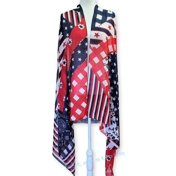 New! CEJON Oversize Convertible Stars and Stripe Cover-Up Wrap Shawl Scarf - Picture 3 of 11